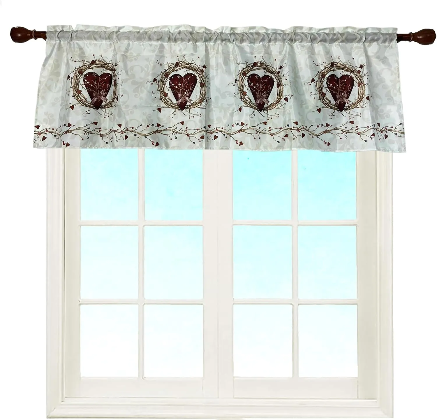 Rustic Country Hearts Window Curtain Valance Rod Pocket for Decorative 58 X 18 Inches