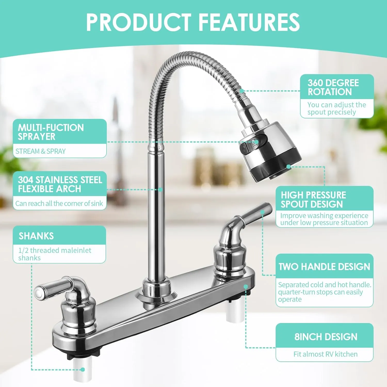 RV Kitchen Faucet Non-Metallic, Flexible Spout for Campers, Motorhomes, Travel Trailers