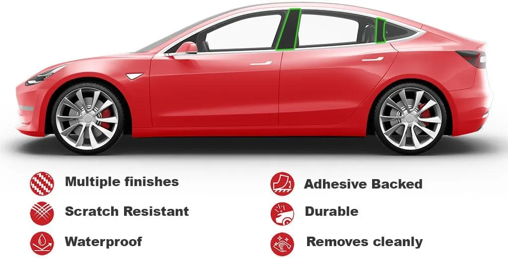 Rvinyl Pillar Post Pre Cut Window Trim Kits in Gloss Black Compatible with Pontiac G8 2008-2009 - Adhesive Backs