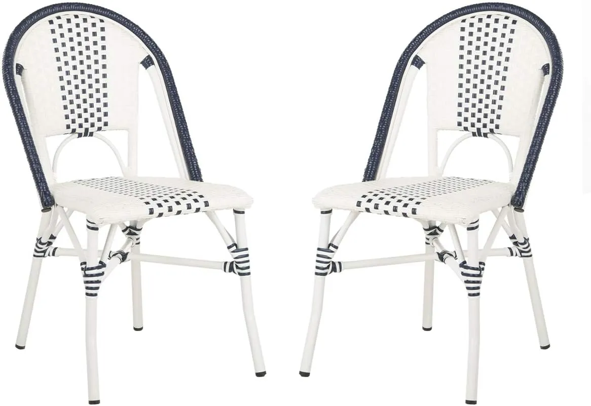 SAFAVIEH Outdoor Collection Zoya Navy and White Stackable Chair (Set of 2)