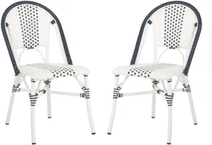 SAFAVIEH Outdoor Collection Zoya Navy and White Stackable Chair (Set of 2)