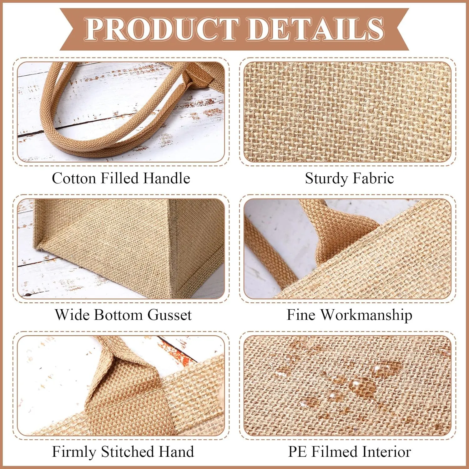 Saintrygo 12 Pcs Burlap Jute Tote Bags with Handle Reusable Blank Bridesmaid Gift Bags for Shopping Wedding DIY, 12x12x7.7In(Jute)