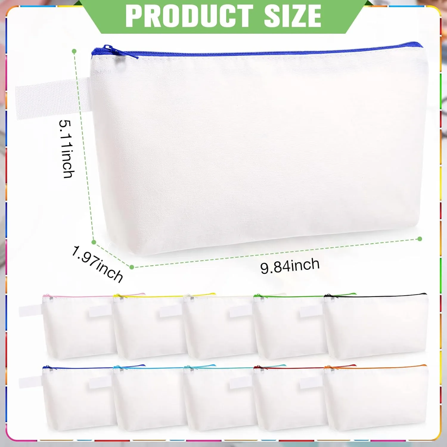 Saintrygo 30 Pieces Makeup Canvas Bags in Bulk, Travel Cosmetic Blank DIY Bags Craft Pouch Makeup Canvas Zipper Pouch for Women(9.84 x 5.11 x 1.96 Inches)
