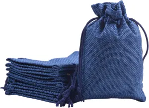 Sansam 50pcs 10.0x14.0cm/4.0''x5.6'' Navy Lining Burlap Small Gift Bags Hemp/Hessian Bags, Jewelry Pouches, Wedding Favors, Jewelry Packing, Sacks