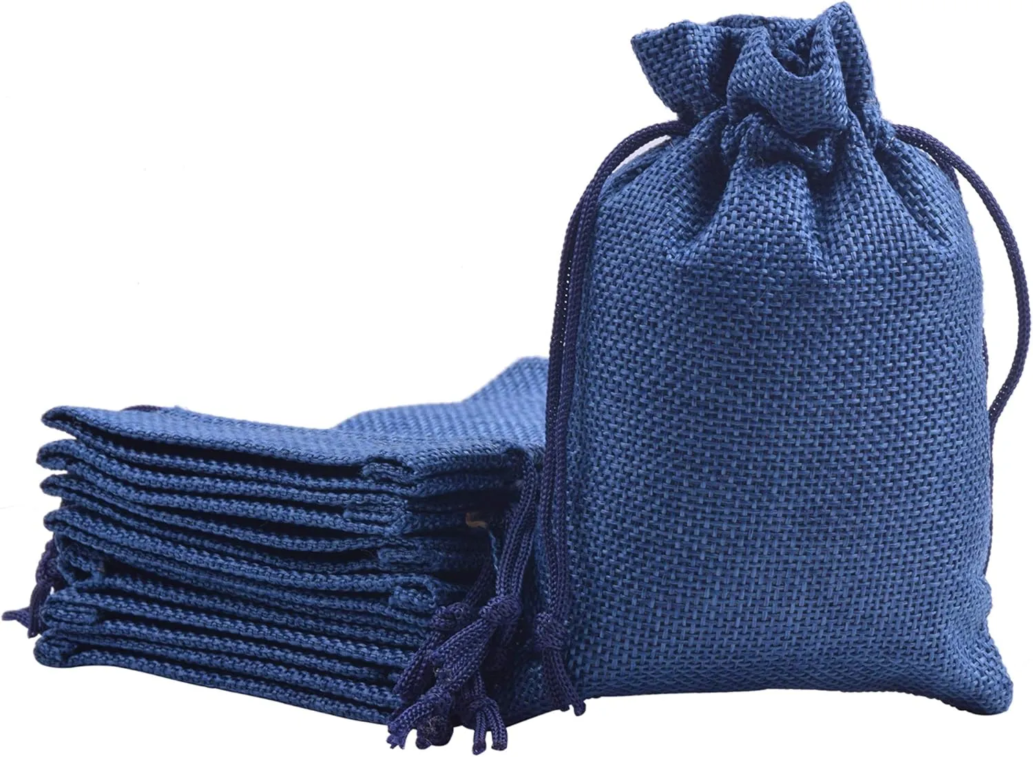 Sansam 50pcs 10.0x14.0cm/4.0''x5.6'' Navy Lining Burlap Small Gift Bags Hemp/Hessian Bags, Jewelry Pouches, Wedding Favors, Jewelry Packing, Sacks