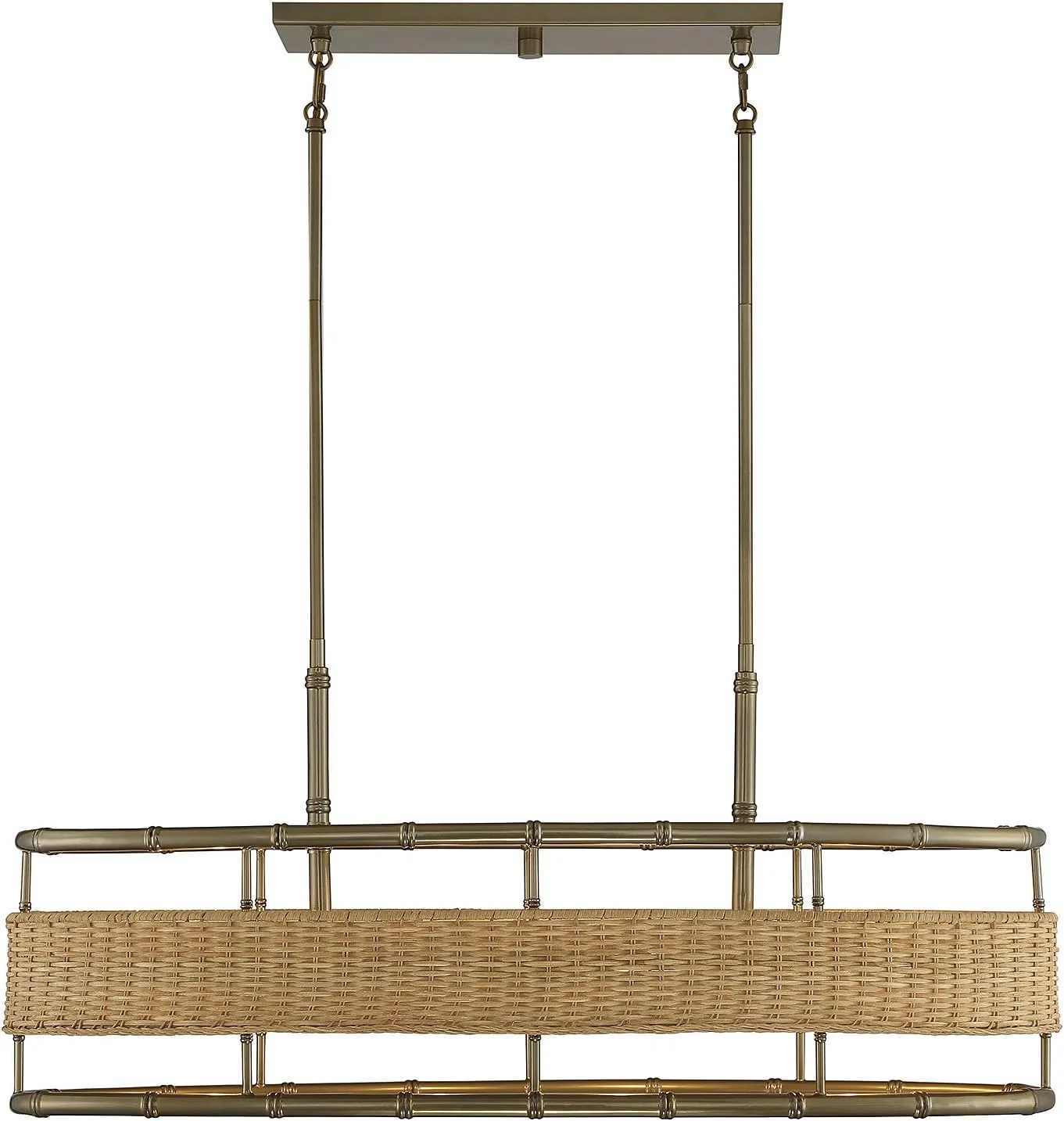 Savoy House 1-7770-4-177 Arcadia Chandelier, 4-Light 240 Total Watts, Burnished Brass w/Natural Rattan