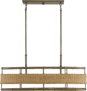 Savoy House 1-7770-4-177 Arcadia Chandelier, 4-Light 240 Total Watts, Burnished Brass w/Natural Rattan
