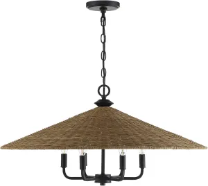 Savoy House 7-7772-6-180 Eman Farmhouse Rustic Scandinavian Rattan Pendant, 6-Light 360 Total Watts, 15" H x 30" W, Matte Black with Dark Rattan