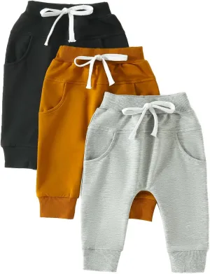 SAYOO Toddler Baby Boys Harem Pants Drawstring Terry Active Joggers Pants Cotton Pull-on Crawling Toddler Fall Sweatpants