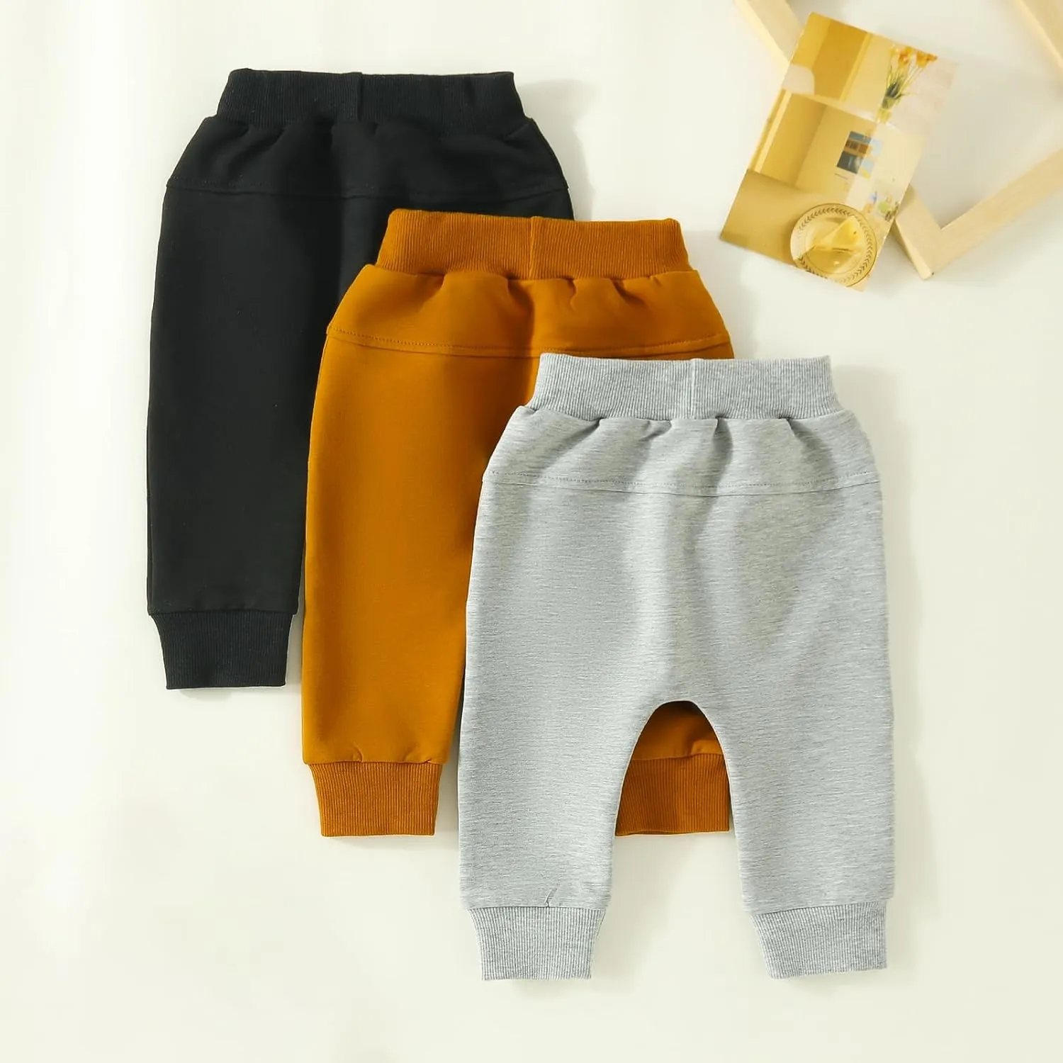 SAYOO Toddler Baby Boys Harem Pants Drawstring Terry Active Joggers Pants Cotton Pull-on Crawling Toddler Fall Sweatpants