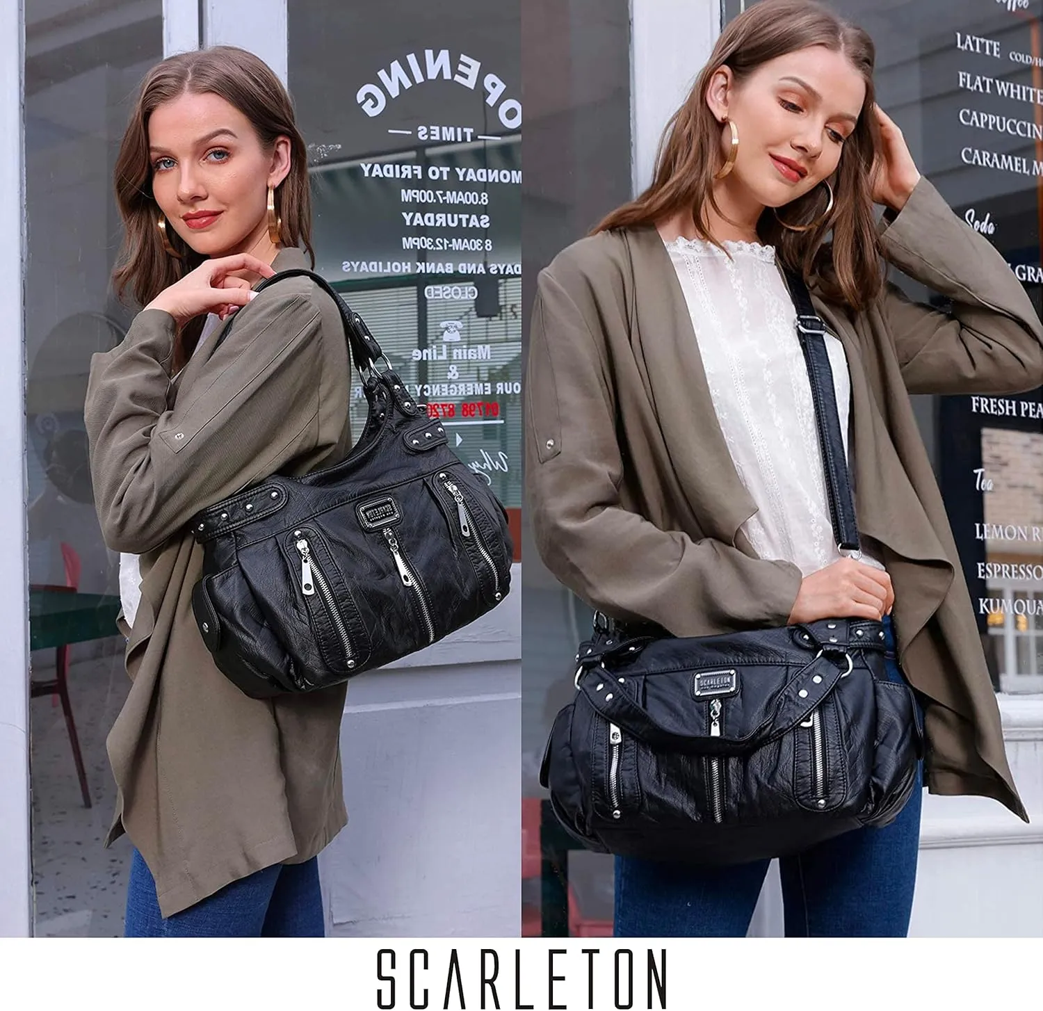 Scarleton Purses for Women Large Hobo Bags Washed Vegan Leather Shoulder Bag Satchel Tote Top Handle Handbags, H1292