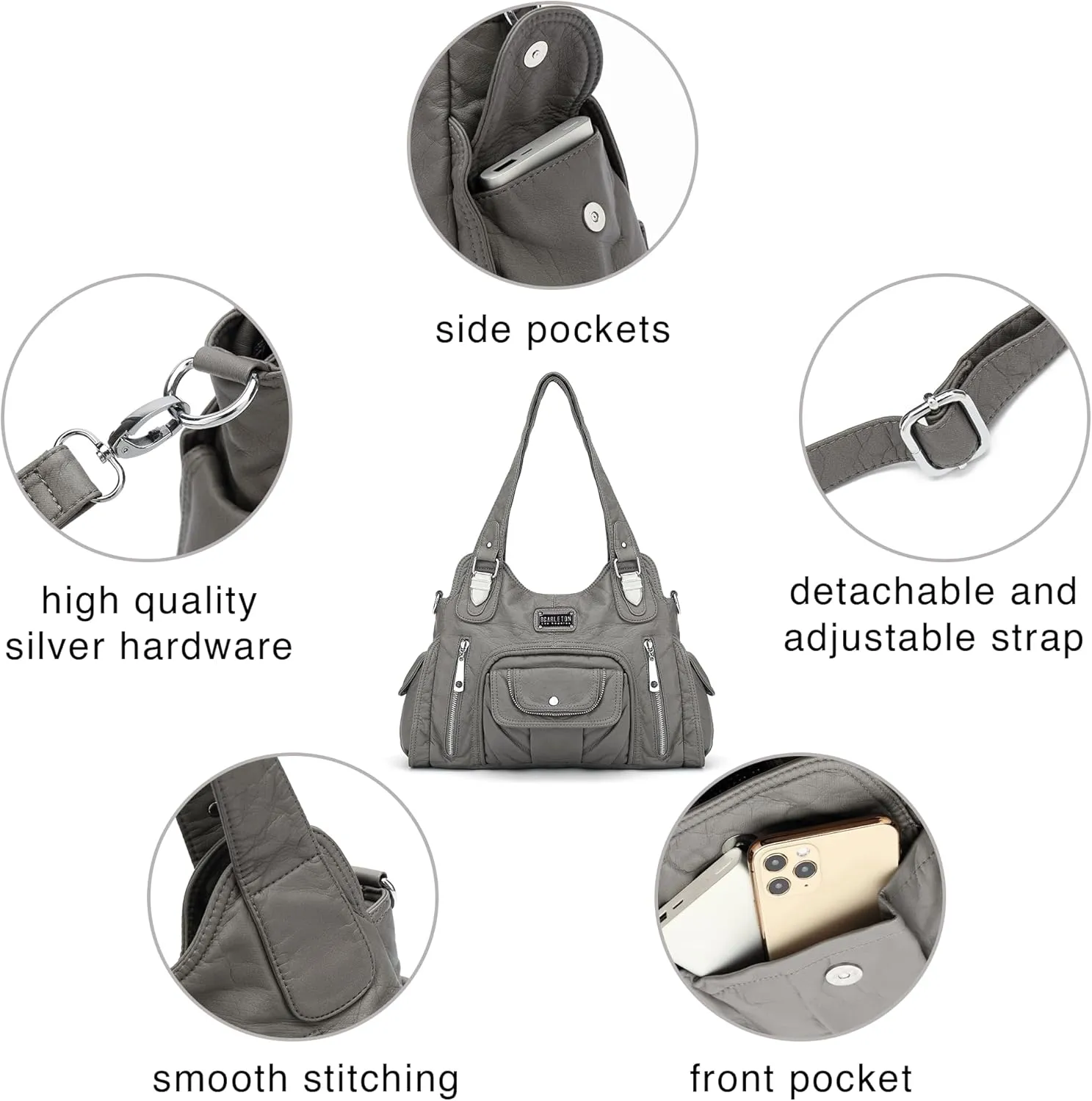 Scarleton Purses for Women Large Hobo Bags Washed Vegan Leather Shoulder Bag Satchel Tote Top Handle Handbags, H1292