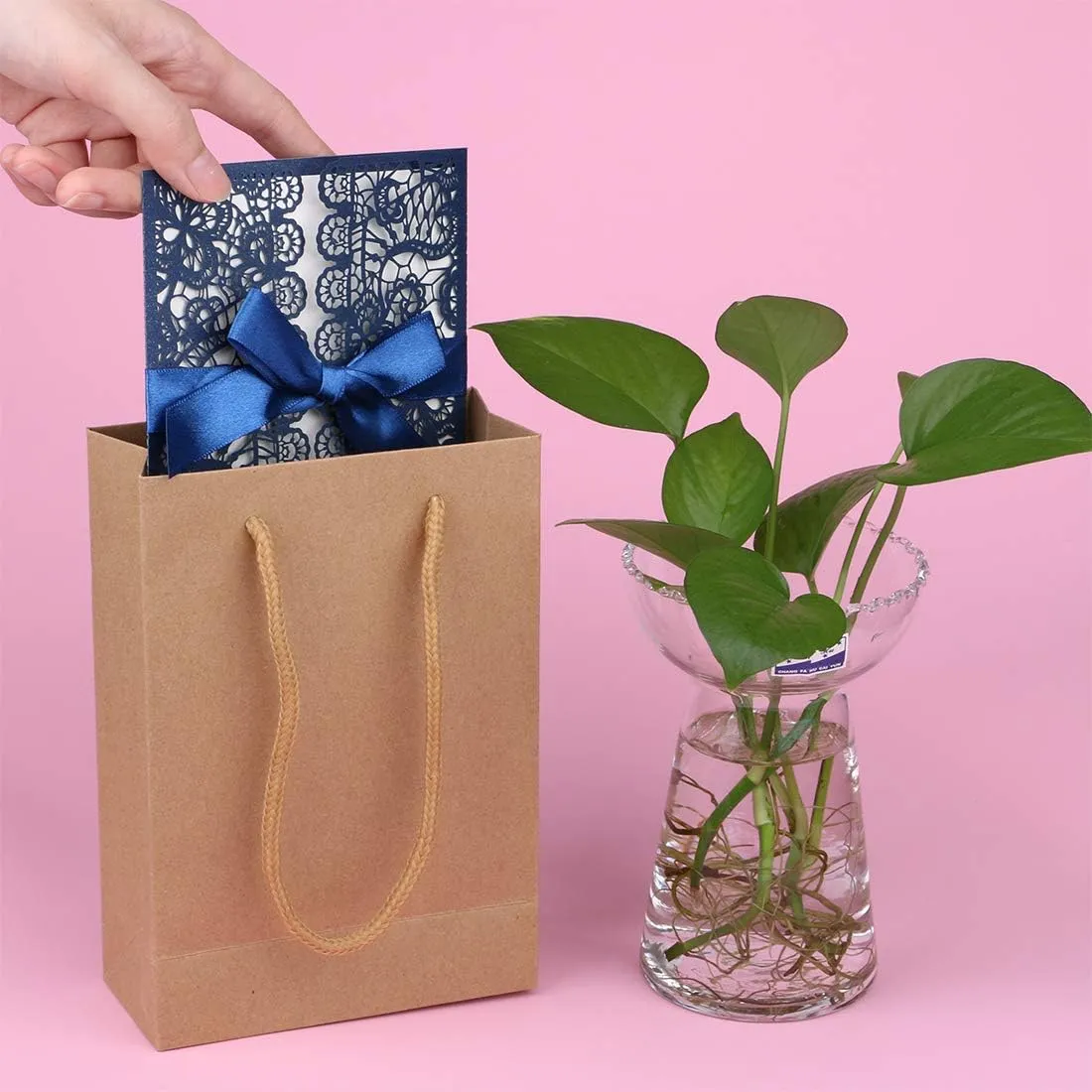 Sdootjewelry Kraft Paper Bags, Bulk Set of 50 Small Brown Gift Bags - Heavy Duty Matte Tote with Handles, 5.1 x 2.4 x 7.5 in