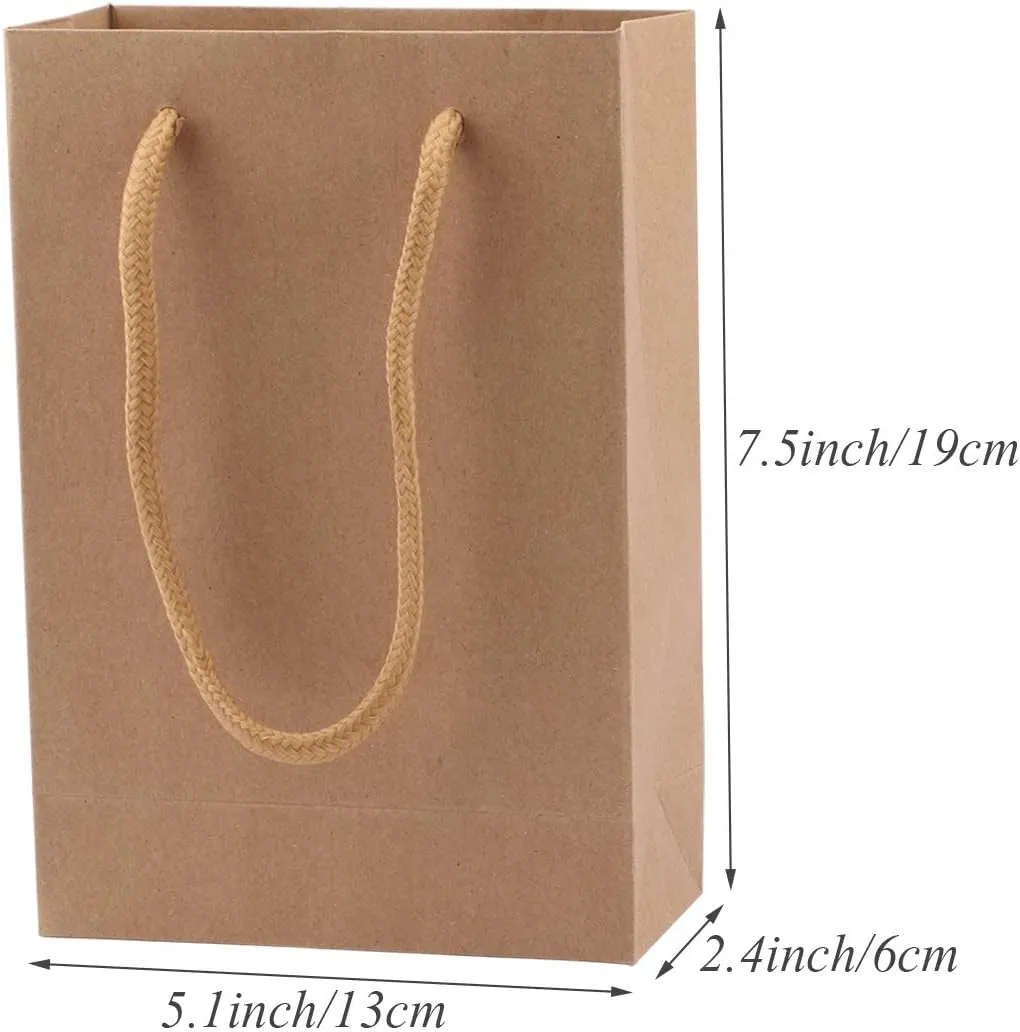 Sdootjewelry Kraft Paper Bags, Bulk Set of 50 Small Brown Gift Bags - Heavy Duty Matte Tote with Handles, 5.1 x 2.4 x 7.5 in