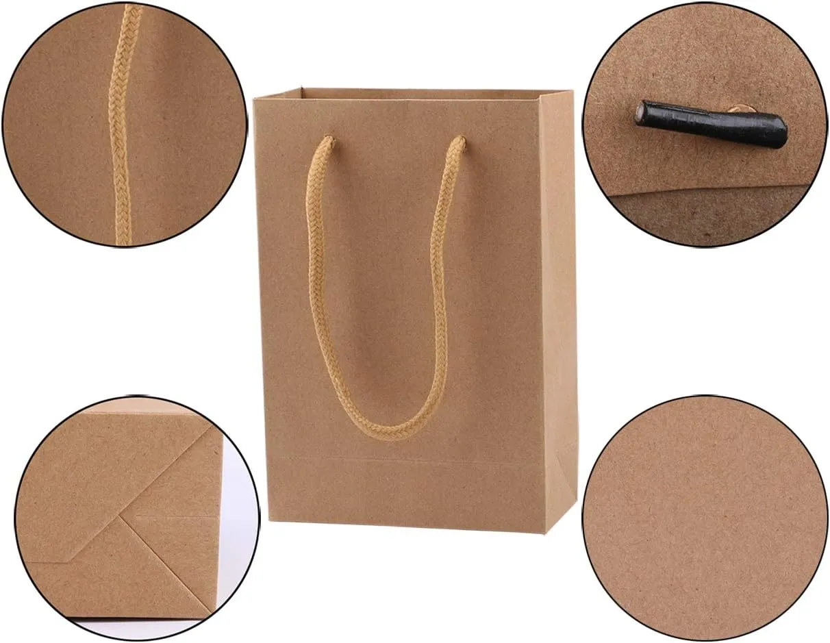 Sdootjewelry Kraft Paper Bags, Bulk Set of 50 Small Brown Gift Bags - Heavy Duty Matte Tote with Handles, 5.1 x 2.4 x 7.5 in