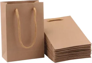 Sdootjewelry Kraft Paper Bags, Bulk Set of 50 Small Brown Gift Bags - Heavy Duty Matte Tote with Handles, 5.1 x 2.4 x 7.5 in