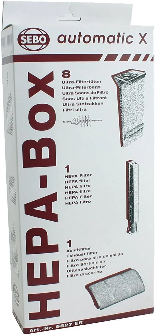 SEBO 5827ER HEPA Service Box for X Series Vacuum with 8 Ultra Bags, Exhaust Filter and HEPA Microfilter