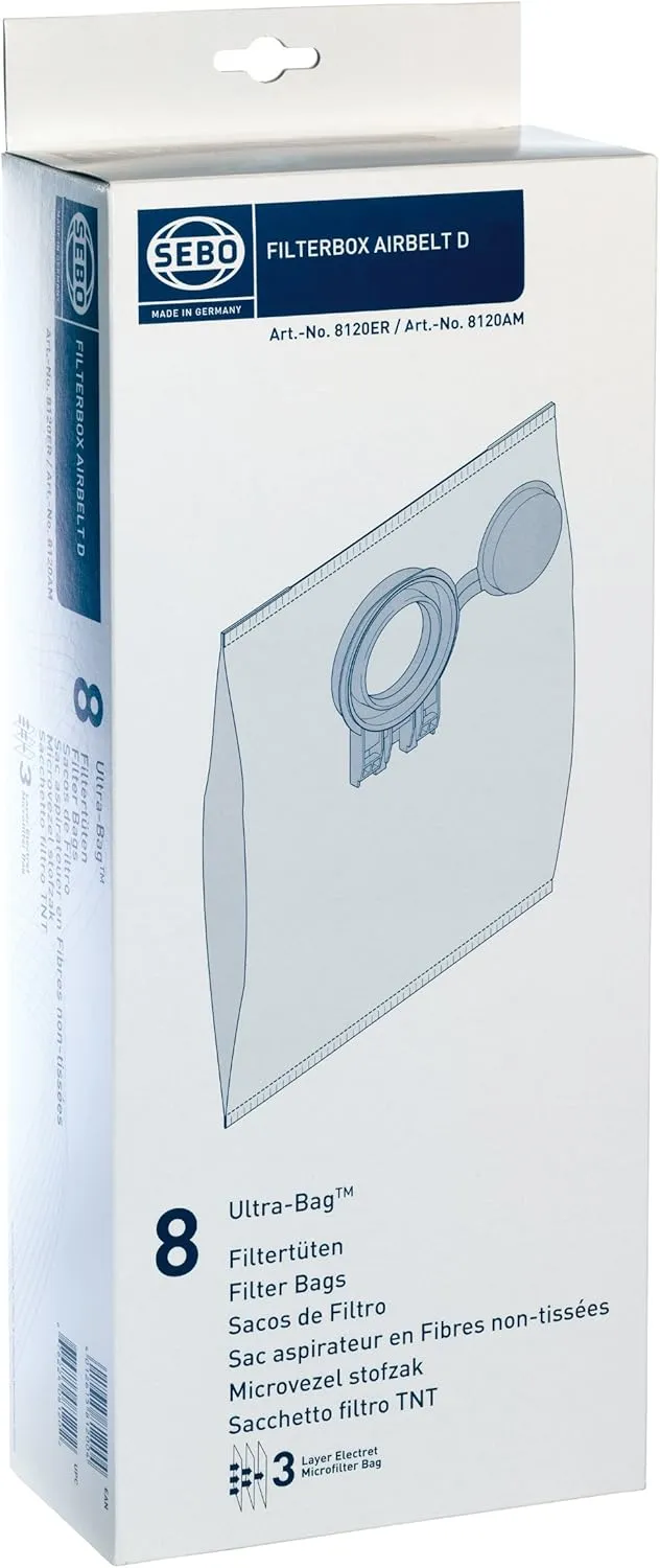 SEBO 8120AM Ultra Filter Bag Box for D Series Vacuum, 8-Pack