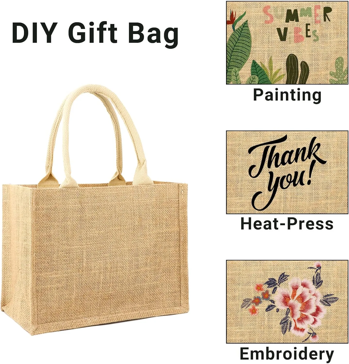 Segarty Burlap Tote Bags, 6 Pcs Small Natural Jute Reusable Gift Favors Bag with handles Blank Tote Bulk for Bridesmaid Wedding, Women Market Grocery Shopping, Bachelorette Party, Beach Trip, DIY