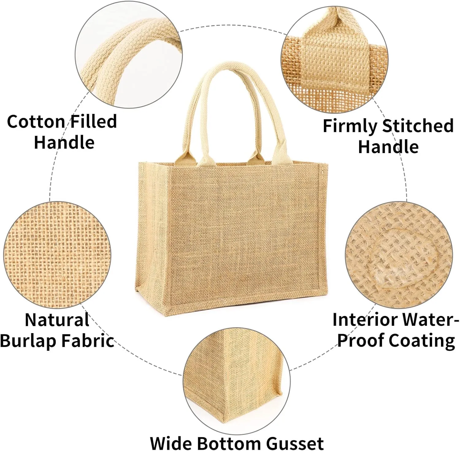 Segarty Burlap Tote Bags, 6 Pcs Small Natural Jute Reusable Gift Favors Bag with handles Blank Tote Bulk for Bridesmaid Wedding, Women Market Grocery Shopping, Bachelorette Party, Beach Trip, DIY