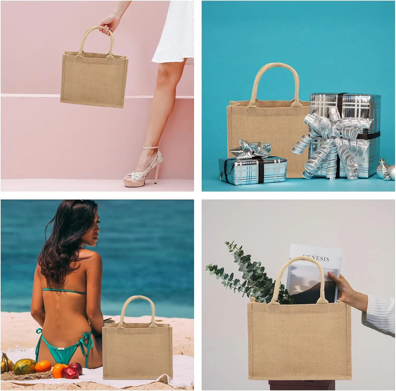Segarty Tote Bags, 12 Pack Small Burlap Jute Bag Reusable Canvas Gift Favors Bag with handles Blank Tote Bulk for Bridesmaid Wedding, Women Grocery Shopping, Bachelorette Party, Beach Trip, DIY