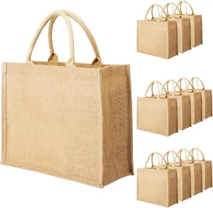 Segarty Tote Bags, 12 Pack Small Burlap Jute Bag Reusable Canvas Gift Favors Bag with handles Blank Tote Bulk for Bridesmaid Wedding, Women Grocery Shopping, Bachelorette Party, Beach Trip, DIY