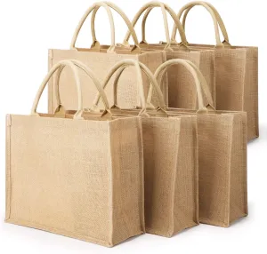 Segarty Tote Bags, 6 Pack Large Burlap Reusable Jute Canvas Gift Favors Bag with handles Blank Tote Bulk for Bridesmaid Wedding, Women Market Grocery Shopping, Bachelorette Party, Beach Trip, DIY