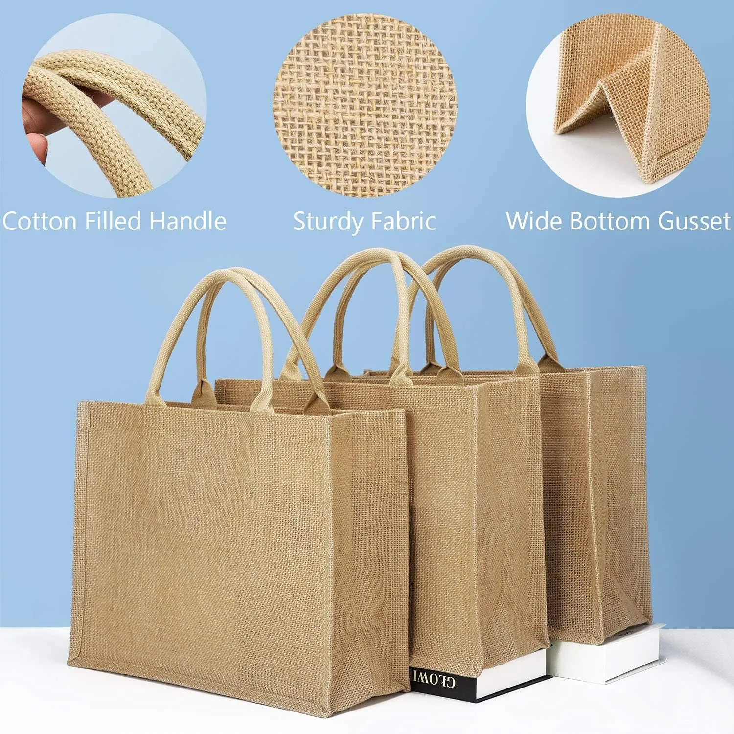 Segarty Tote Bags, 6 Pack Large Burlap Reusable Jute Canvas Gift Favors Bag with handles Blank Tote Bulk for Bridesmaid Wedding, Women Market Grocery Shopping, Bachelorette Party, Beach Trip, DIY