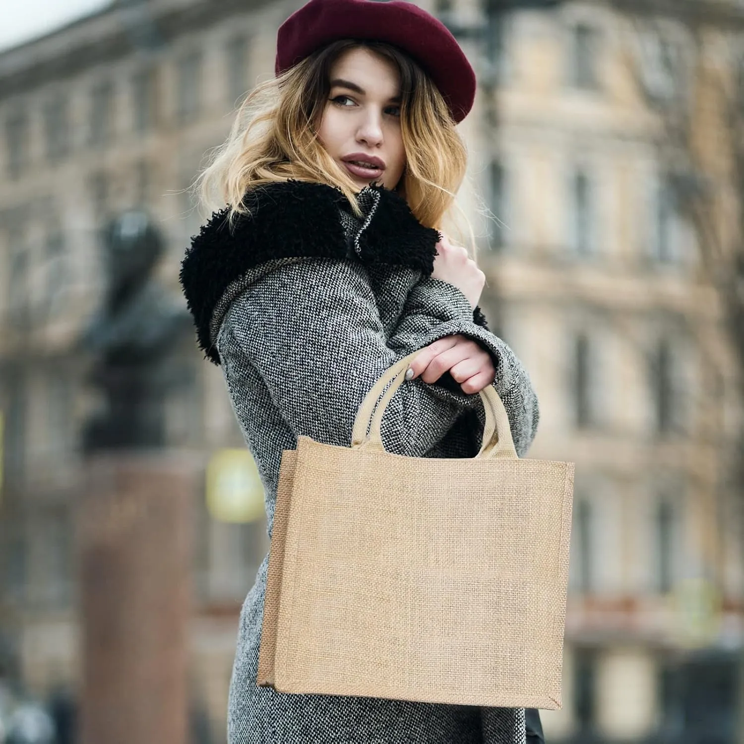 Segarty Tote Bags, 6 Pack Small Burlap Jute Reusable Canvas Gift Favors Bag with handles Blank Tote Bulk for Bridesmaid Wedding, Women Market Grocery Shopping, Bachelorette Party, Beach Trip, DIY