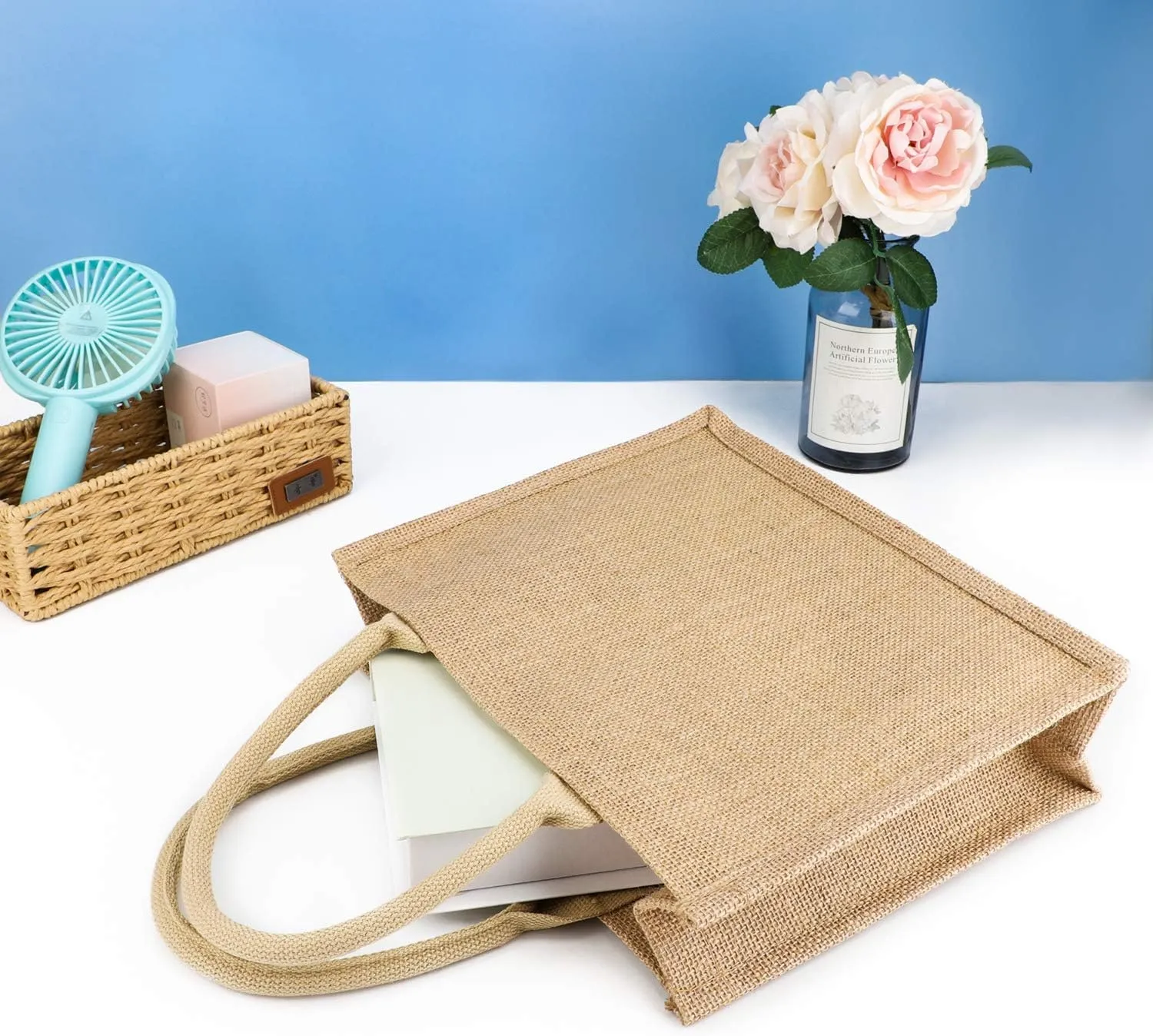 Segarty Tote Bags, 6 Pack Small Burlap Jute Reusable Canvas Gift Favors Bag with handles Blank Tote Bulk for Bridesmaid Wedding, Women Market Grocery Shopping, Bachelorette Party, Beach Trip, DIY