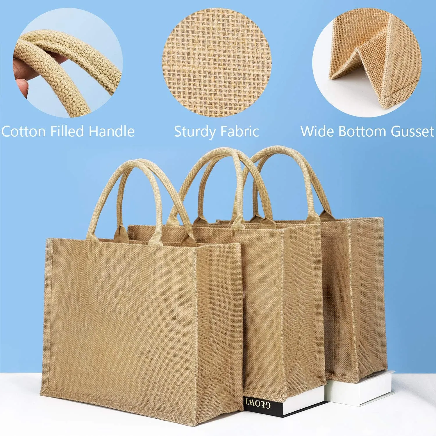 Segarty Tote Bags, 6 Pack Small Burlap Jute Reusable Canvas Gift Favors Bag with handles Blank Tote Bulk for Bridesmaid Wedding, Women Market Grocery Shopping, Bachelorette Party, Beach Trip, DIY