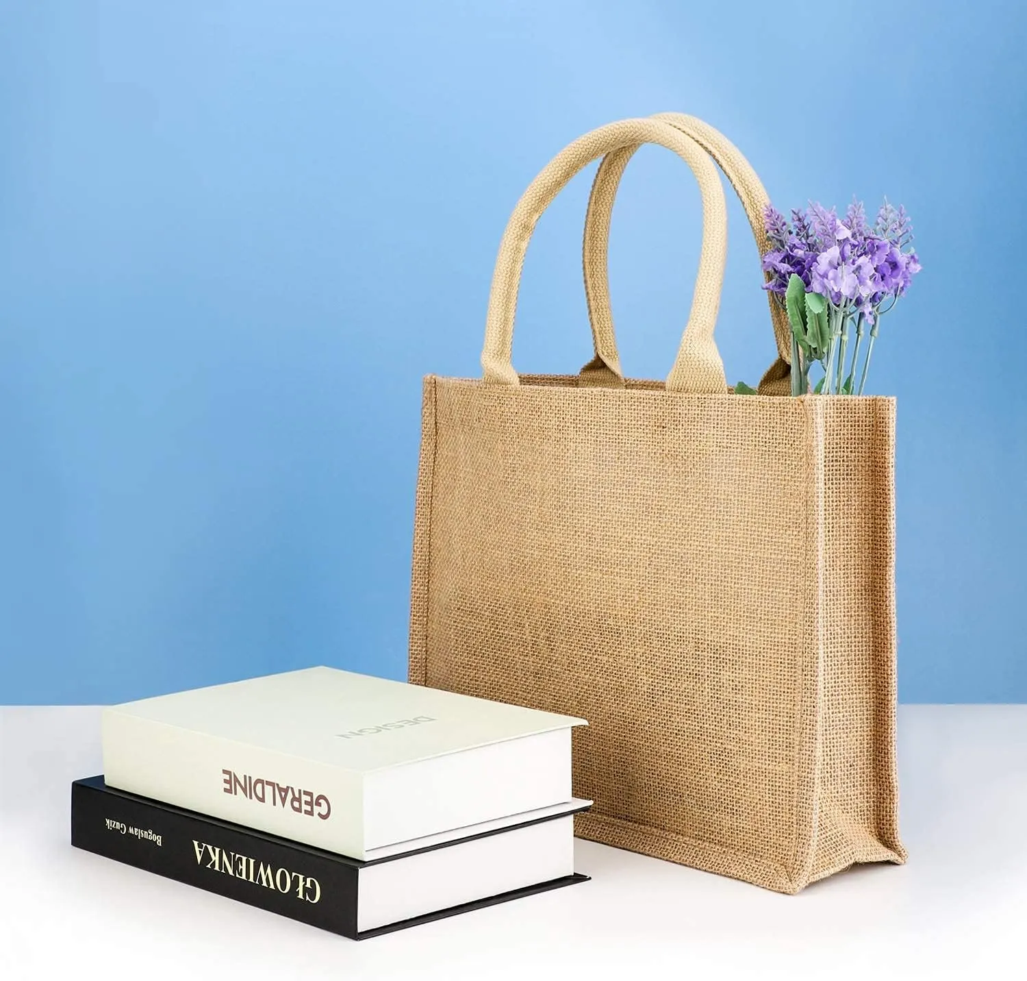 Segarty Tote Bags, 6 Pack Small Burlap Jute Reusable Canvas Gift Favors Bag with handles Blank Tote Bulk for Bridesmaid Wedding, Women Market Grocery Shopping, Bachelorette Party, Beach Trip, DIY