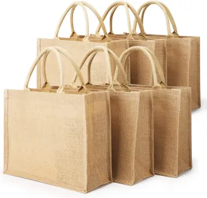 Segarty Tote Bags, 6 Pack Small Burlap Jute Reusable Canvas Gift Favors Bag with handles Blank Tote Bulk for Bridesmaid Wedding, Women Market Grocery Shopping, Bachelorette Party, Beach Trip, DIY