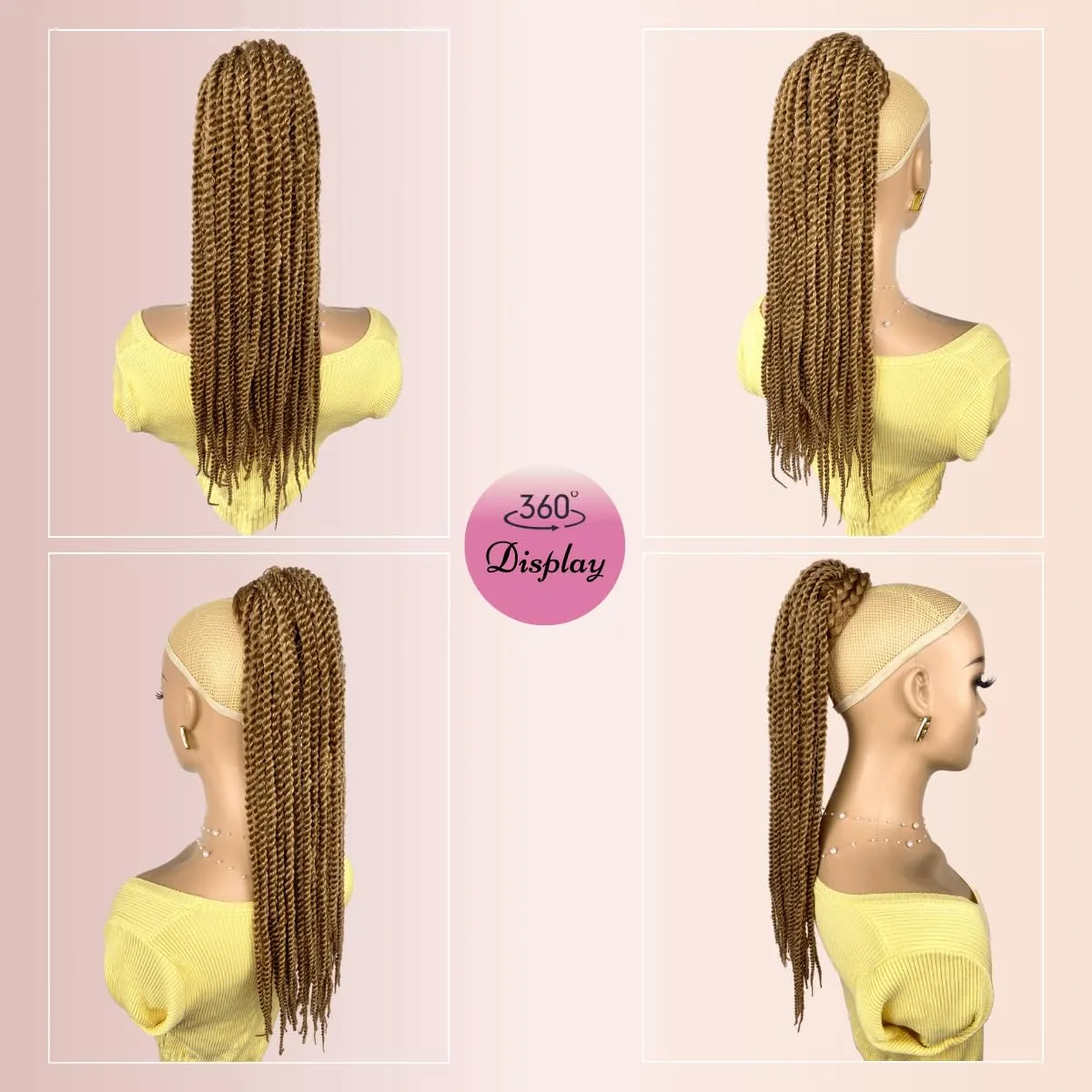 Senegalese Twist Braid Ponytail 20inch, Light Brown Long 2X Twist Braiding Hair Drawstring Ponytail Extension Hairpiece Crochet Braids Clip-in Braided Pony Tail for Black Women(27#, 20")