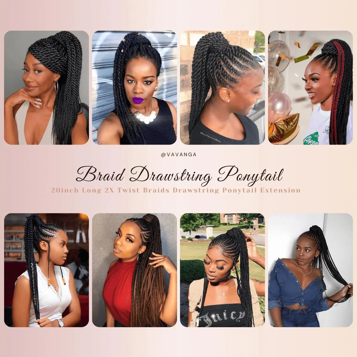 Senegalese Twist Braid Ponytail 20inch, Light Brown Long 2X Twist Braiding Hair Drawstring Ponytail Extension Hairpiece Crochet Braids Clip-in Braided Pony Tail for Black Women(27#, 20")