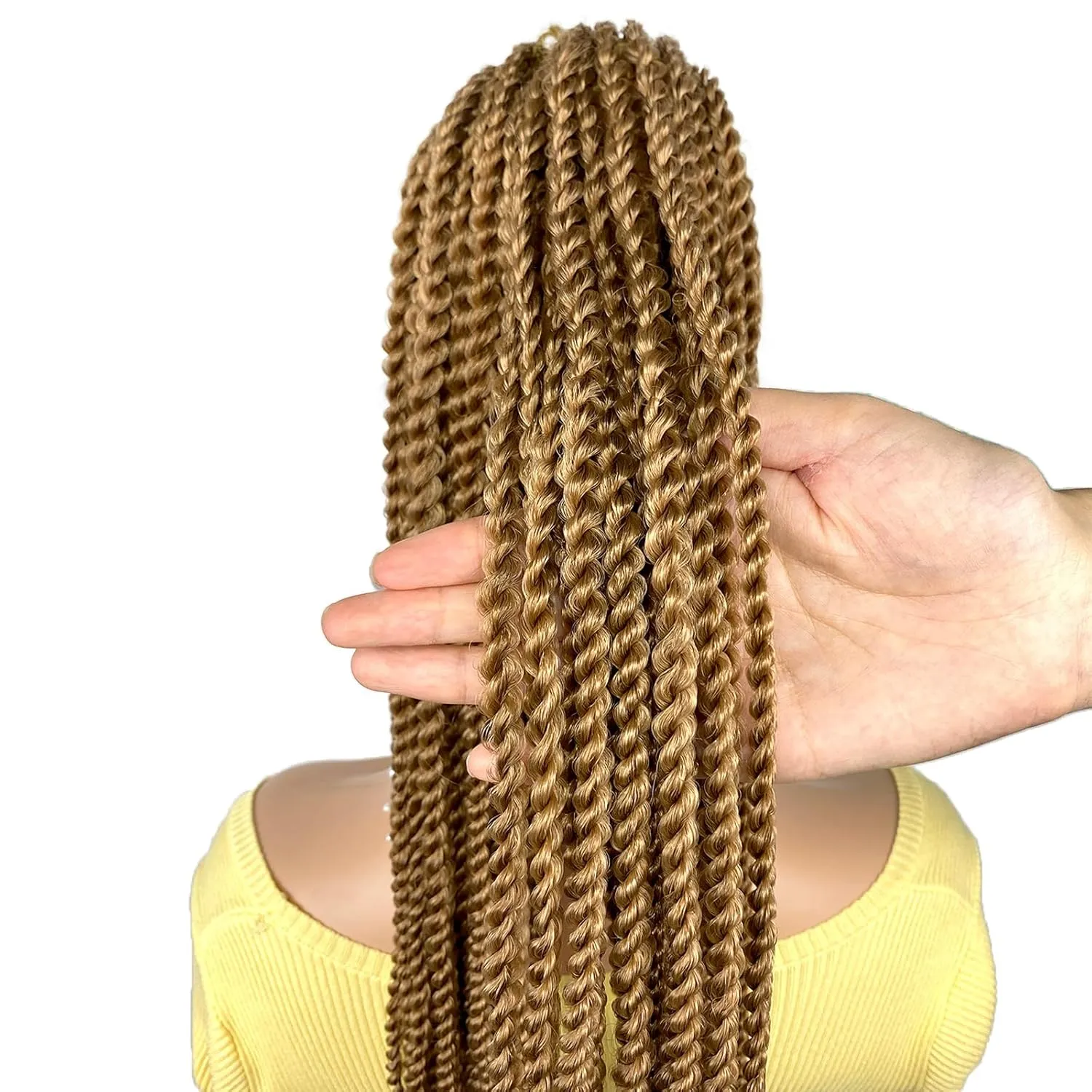 Senegalese Twist Braid Ponytail 20inch, Light Brown Long 2X Twist Braiding Hair Drawstring Ponytail Extension Hairpiece Crochet Braids Clip-in Braided Pony Tail for Black Women(27#, 20")