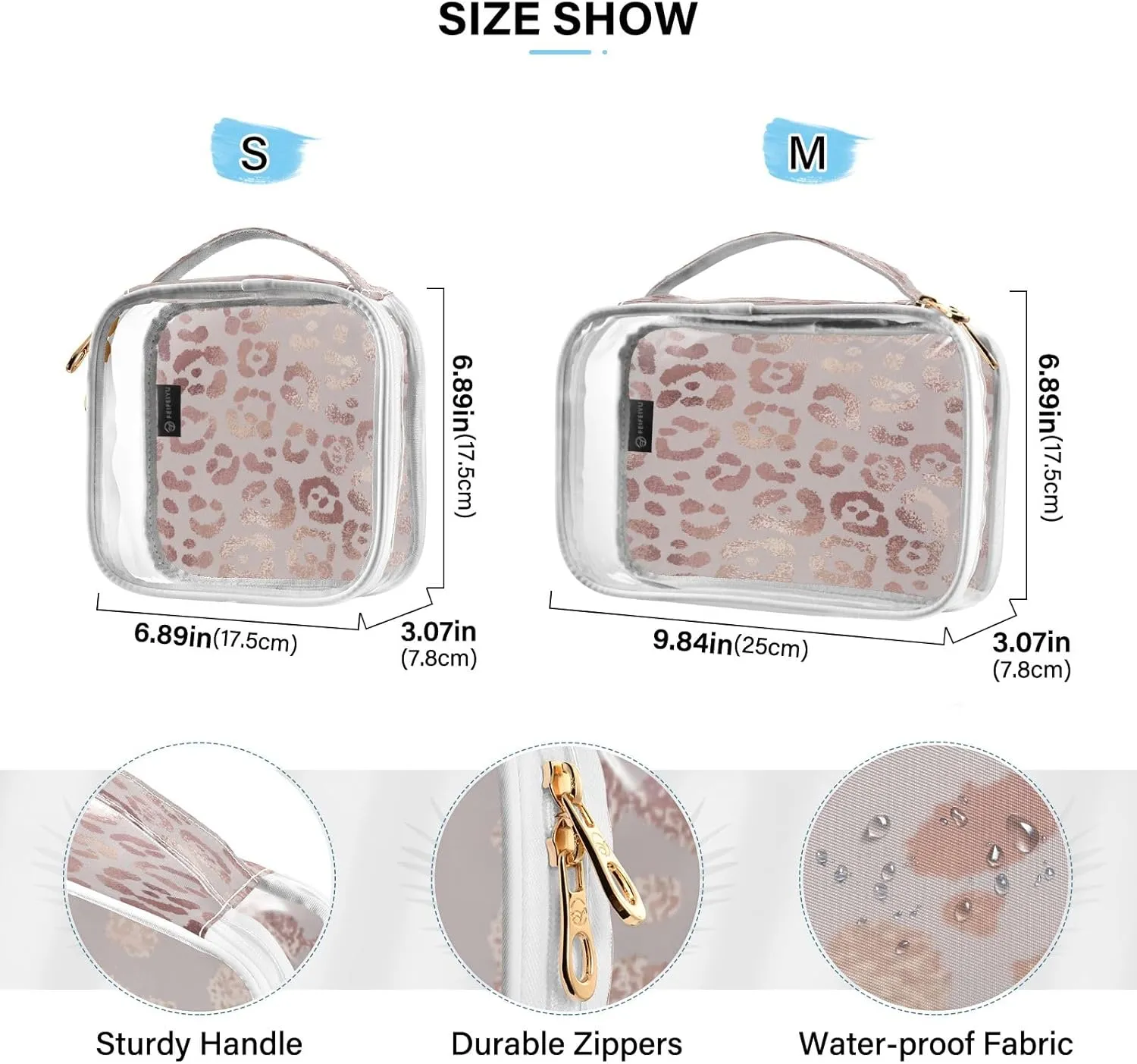 senya Clear Toiletry Bag,Travel Makeup Cosmetic Bag Carry on Airport Airline Compliant Bag Leopard Print Cheetah Rose Gold for Women Men