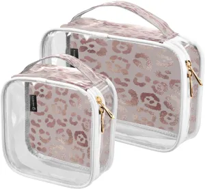 senya Clear Toiletry Bag,Travel Makeup Cosmetic Bag Carry on Airport Airline Compliant Bag Leopard Print Cheetah Rose Gold for Women Men