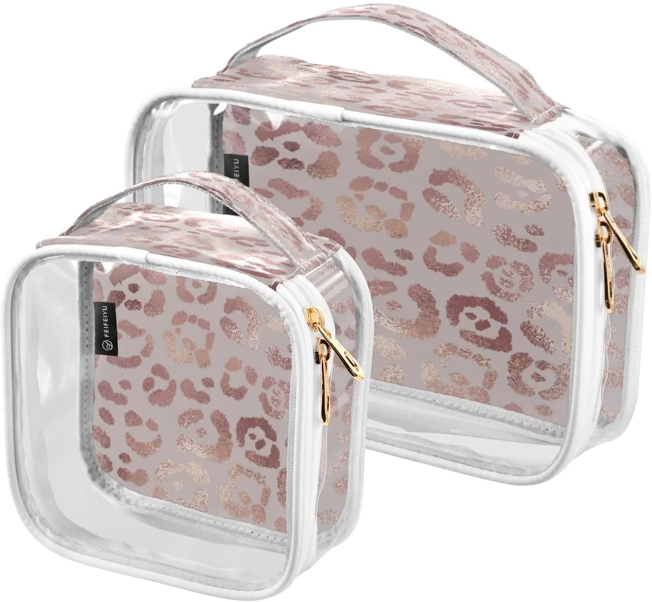 senya Clear Toiletry Bag,Travel Makeup Cosmetic Bag Carry on Airport Airline Compliant Bag Leopard Print Cheetah Rose Gold for Women Men