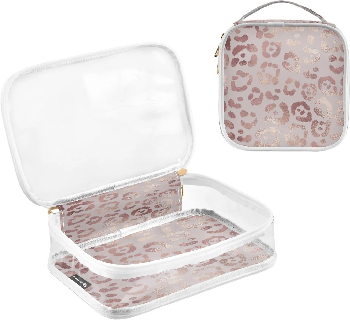 senya Clear Toiletry Bag,Travel Makeup Cosmetic Bag Carry on Airport Airline Compliant Bag Leopard Print Cheetah Rose Gold for Women Men