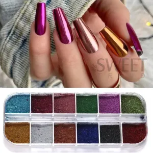 Set of 12 Nail Chrome Powder Pigments