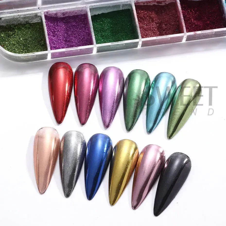 Set of 12 Nail Chrome Powder Pigments