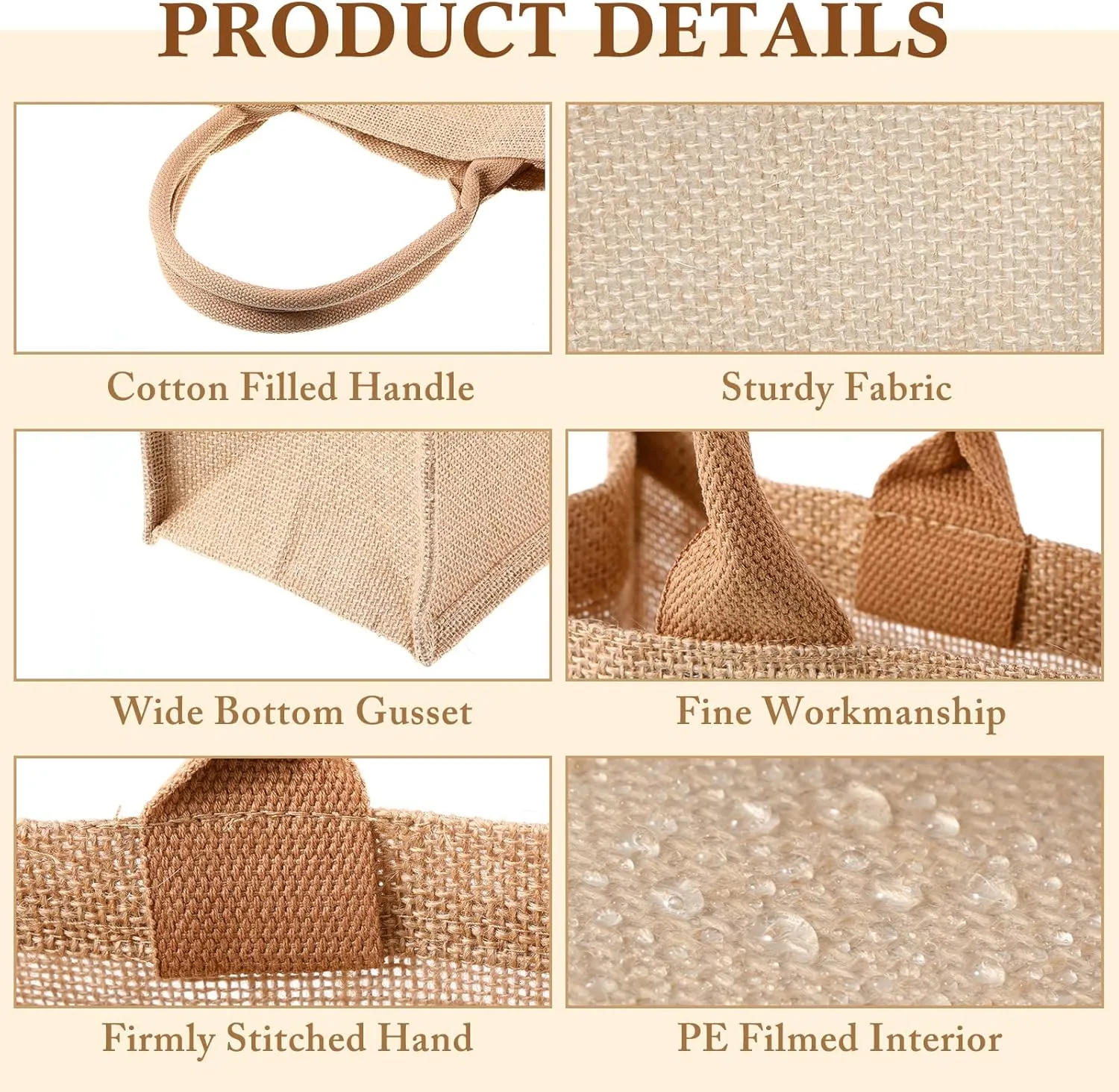 Shappy 10 Pack Burlap Tote Bag Set, Reusable Blank Jute Burlap Grocery Bag with Handle for Bridesmaid Gift Shopping DIY