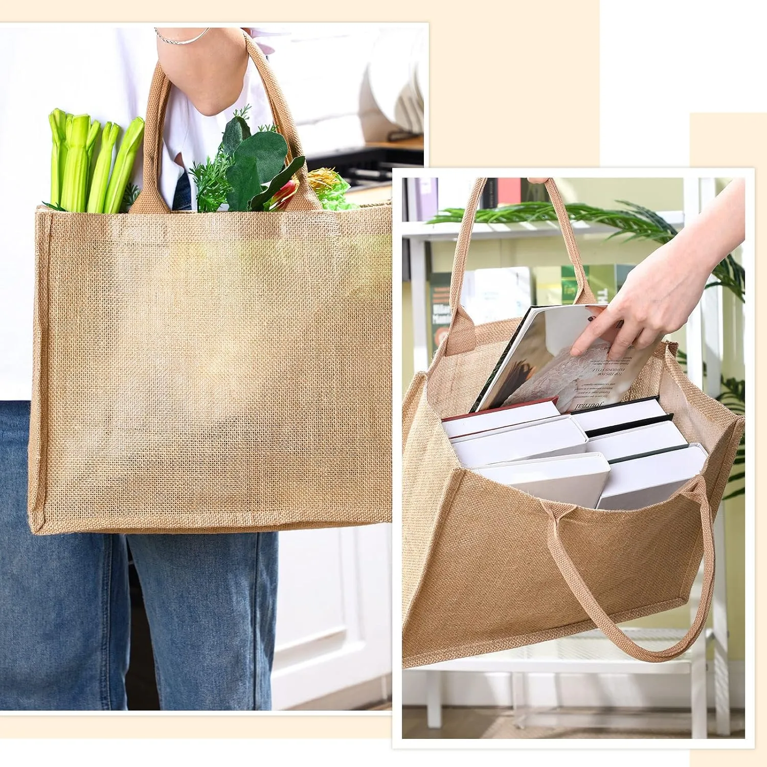 Shappy 10 Pack Burlap Tote Bag Set, Reusable Blank Jute Burlap Grocery Bag with Handle for Bridesmaid Gift Shopping DIY