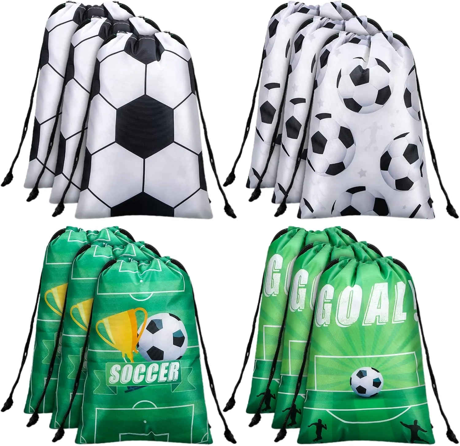 Shappy 12 Pcs Soccer Party Favor Bags - Sports Drawstring Bags for Birthday, Football, Basketball & Baby Shower Decor
