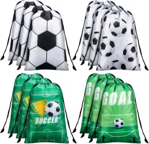 Shappy 12 Pcs Soccer Party Favor Bags - Sports Drawstring Bags for Birthday, Football, Basketball & Baby Shower Decor