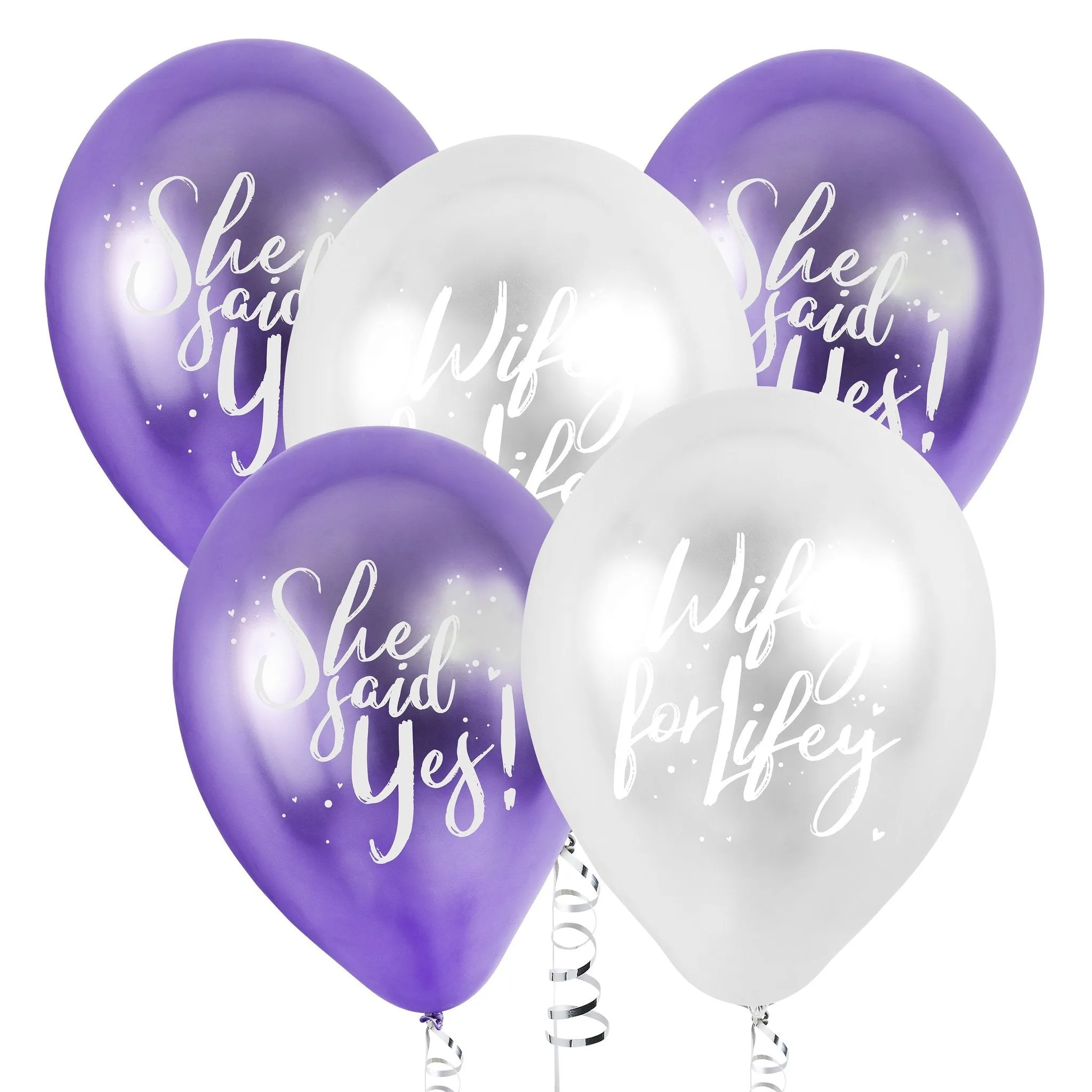 She Said Yes & Wifey for Lifey Balloons (5) - Purple/Silver (12")