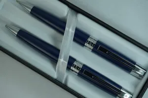 Sheaffer 300 Collection II Blue Barrel and Satin Chrome Appointments Medium Point Ballpoint Pen and Pencil Set