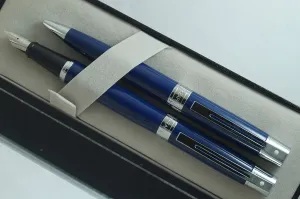Sheaffer Cross 300 Collection II Metallic Midnight Blue, Compact, Polished Barrel and Appointments Medium Fountain Pen and Ballpoint pen set