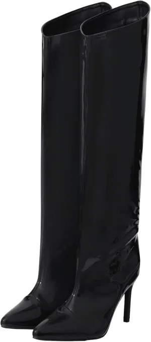 Shoe'N Tale Women's Knee High Boots Pointed Toe Stiletto High Heel Metallic Party Dressy Slip-on Booties Shoes